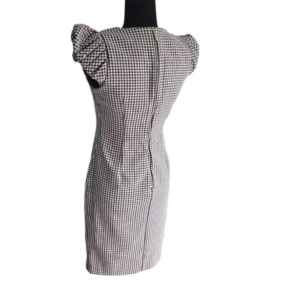 NWOT Calvin Klein Collection Puff Sleeve Gingham V Neck Sheath Dress - Picture 6 of 7